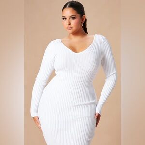 Fashion Nova White Long Sleeve Ribbed Dress